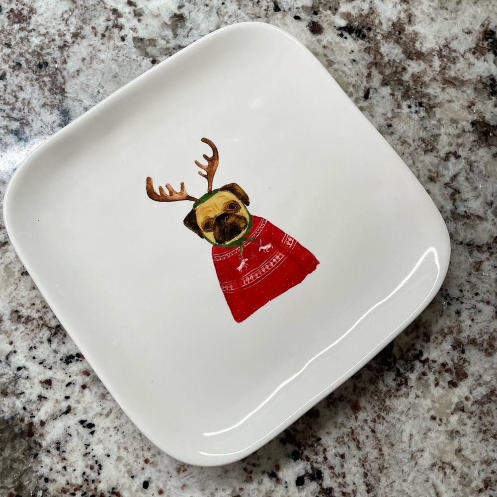 Rae Dunn Pug Holiday Plate NEW